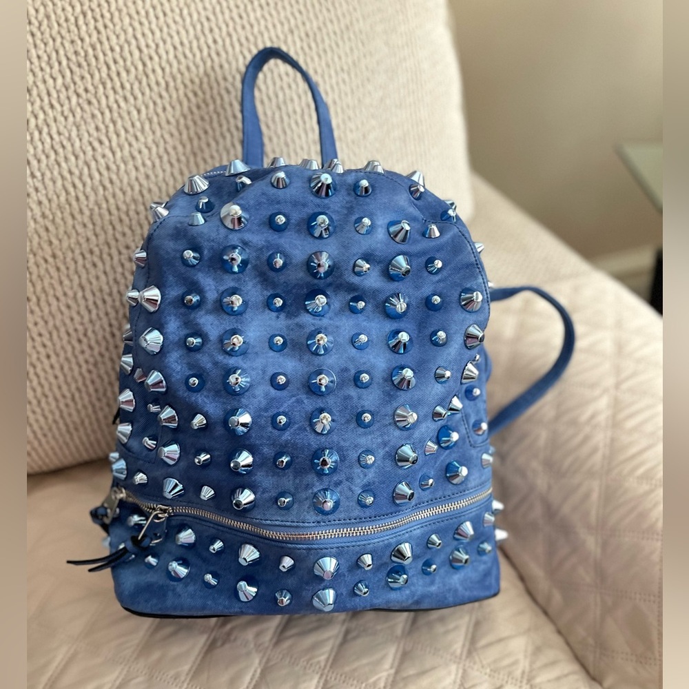 Denim Studded Fashion Backpack